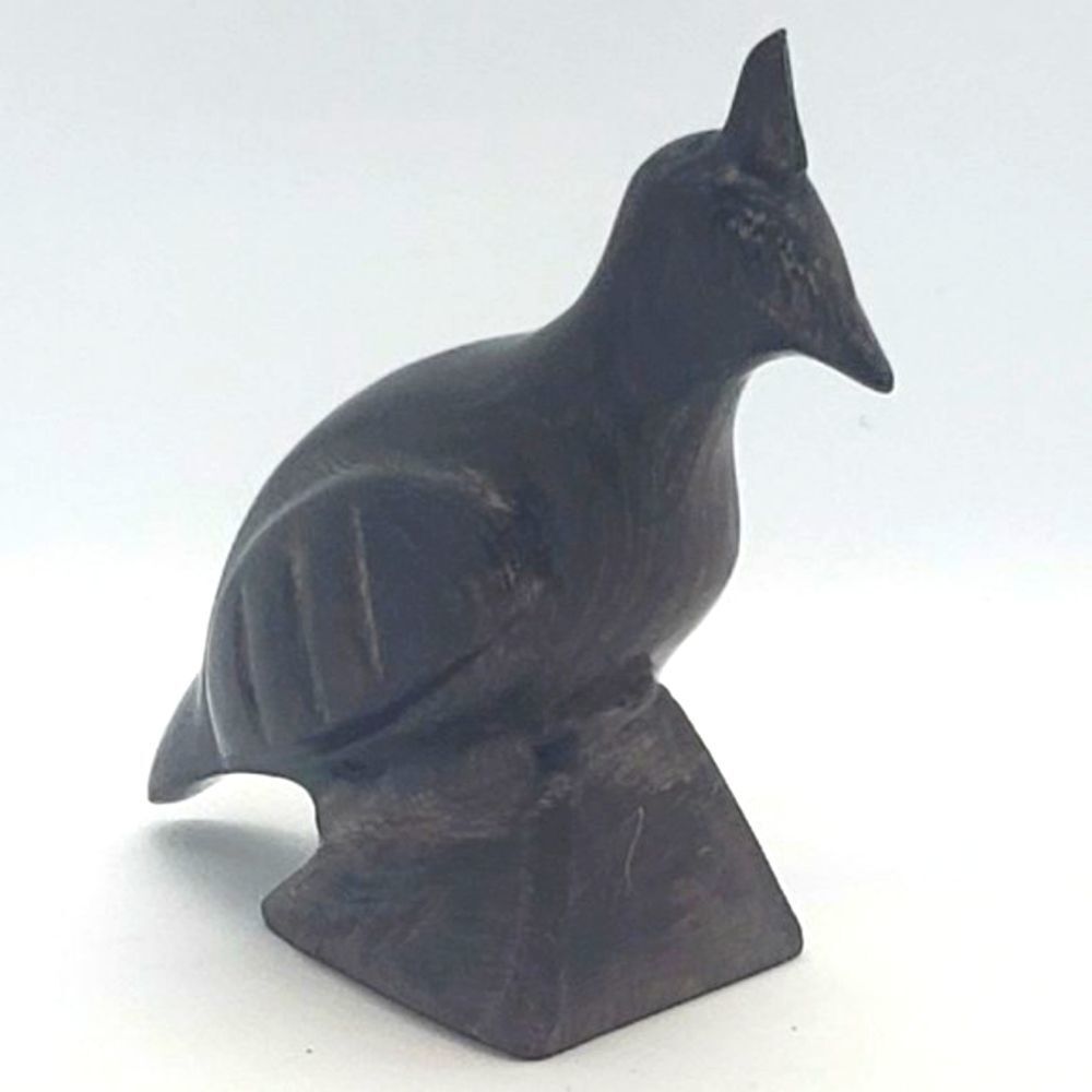Signed Hand Carved Dark Brown Iron Wood Quail Bird Sculpture AS IS
